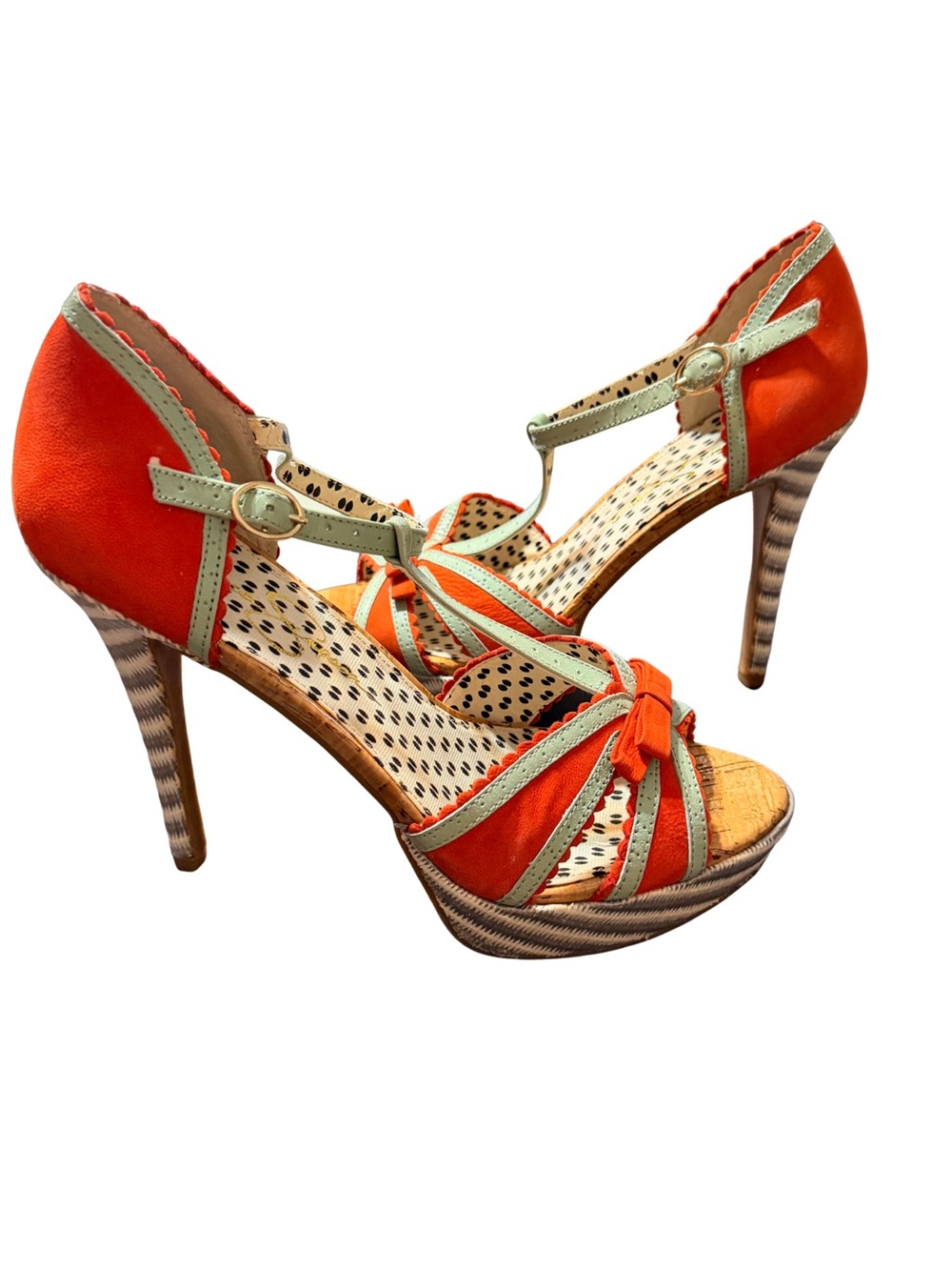 Jessica Simpson Orange and Mint T-Strap High Heel Sandals